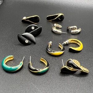 Elegant Enamel, Silver and Gold  Tone Fashion Hoop Earrings Set of 6